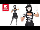 Lady Mime Artist Costume Adult Black and White Dress Collar Beret Gloves Tights Make Up