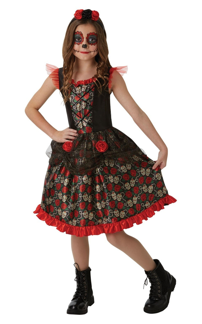 Day Of The Dead Girls Costume Red Rose Dress