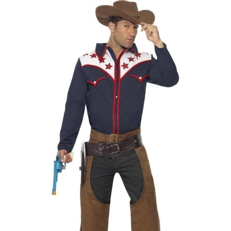 Smiffys Adult Cowboy Costume - Black With Chaps, Waistcoat, Belt & Neckerchief (Chest 42-44")