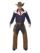 Rodeo Cowboy Costume Adult Blue Shirt Brown Chaps