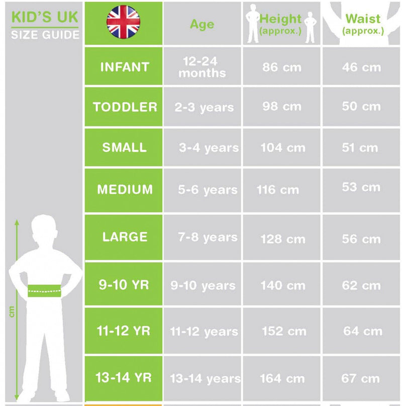 Size Chart Skelee Girl Costume