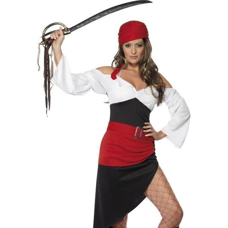 Sassy Pirate Wench Costume With Skirt Adult Black Red White_1 sm-33356M