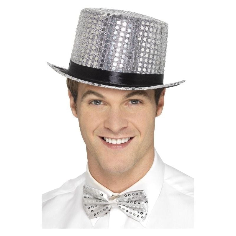 Sequin Top Hat Adult Silver_2 
