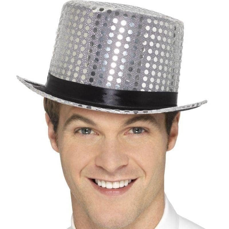 Sequin Top Hat Adult Silver_1 sm-48262