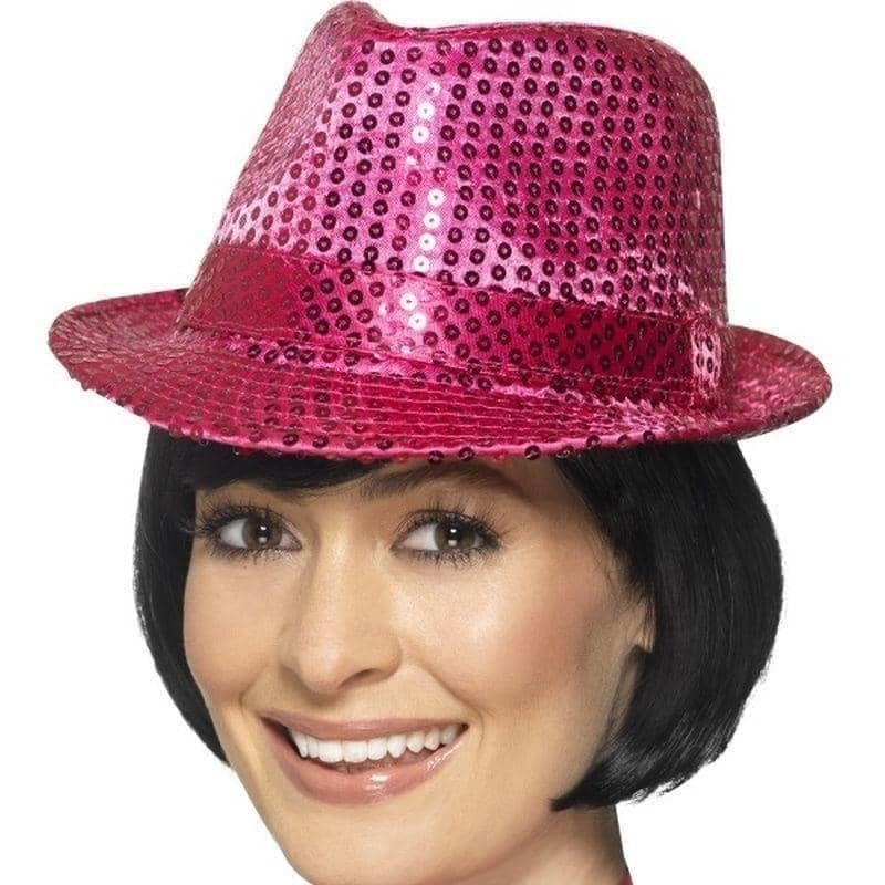 Sequin Trilby Hat Adult Pink_1 sm-44381