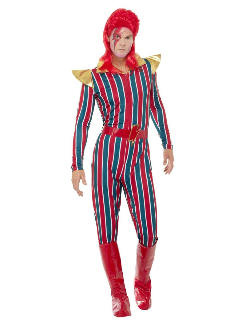 Space Superstar Bowie Costume Adult Red Blue Jumpsuit