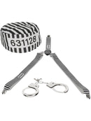 Striped Prisoner Kit Braces Hat Handcuffs