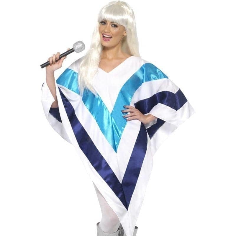 70s Super Trooper ABBA Poncho Adult White Blue 70s Super Trooper ABBA Poncho Adult White Blue