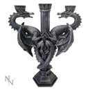 Dragons Altar Candelabra Black Gothic Triple Candle Holder Dragons 29cm
