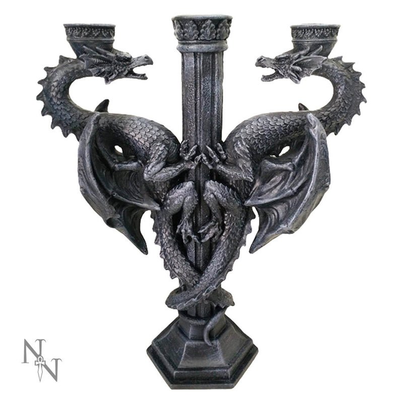 Dragons Altar Candelabra Black Gothic Triple Candle Holder