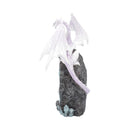 Glacial Custodian Fantasy White Dragon Sitting On a Geode 22cm 1