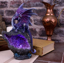 Amethyst Custodian Fantasy Purple Dragon Sitting On a Geode 22cm 5