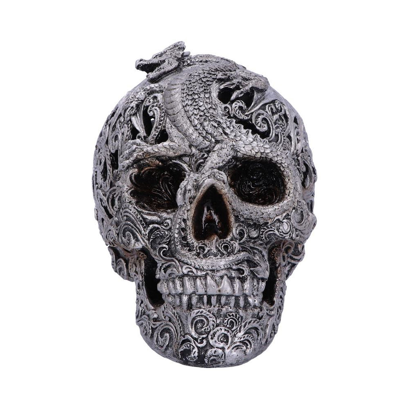 Silver Cranial Drakos Engraved Dragon Skull Ornament