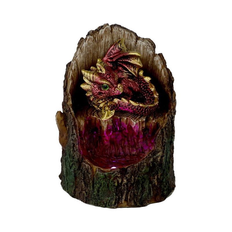 Arboreal Hatchling Red Dragon in Tree Trunk Light Up Figurine