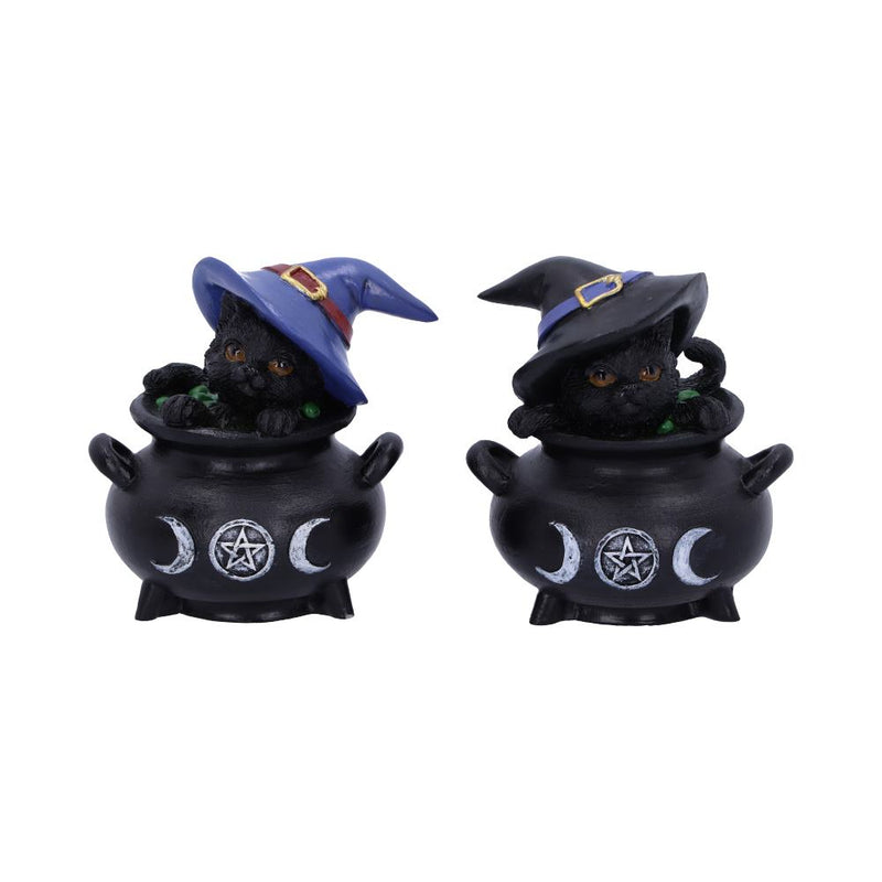 Hubble and Bubble Witches Familiar Black Cat and Cauldron Figurines