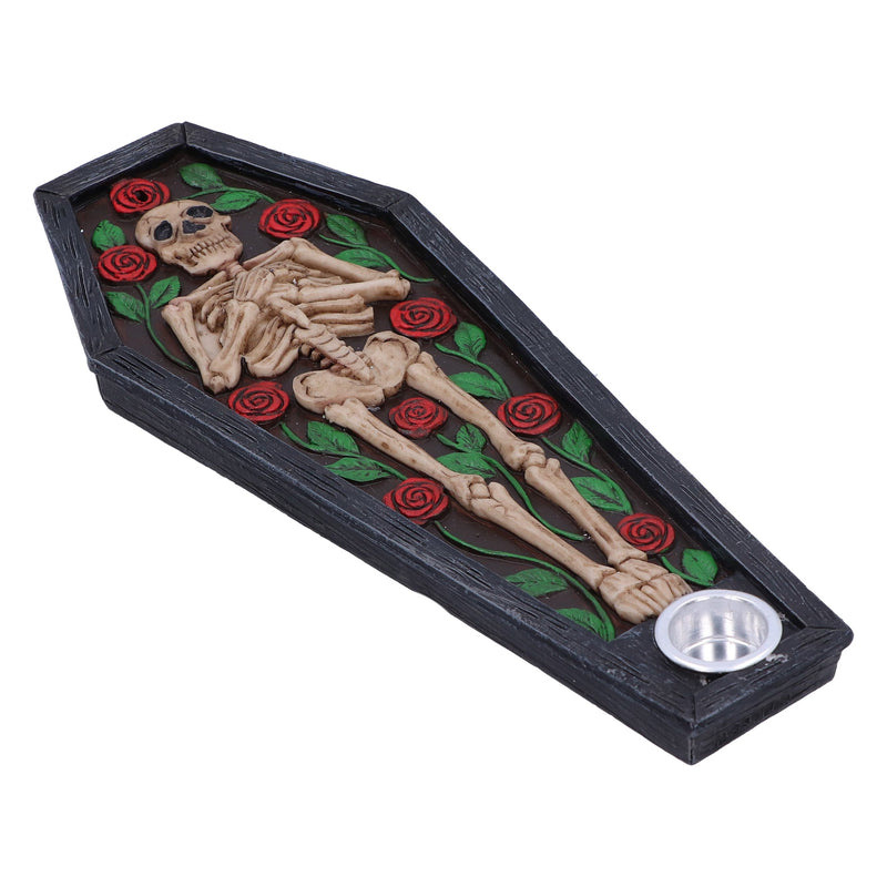 Rest in Roses Skeleton Coffin Incense Burner 21.5cm