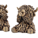 Three Wise Gold Highland Cows 7.5cm 5