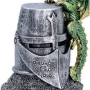Green Dragon on Knight Helmet Figurine 12cm 6