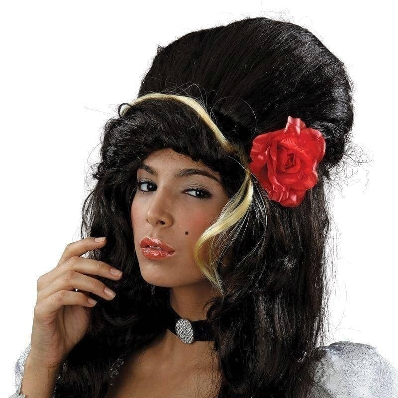 Womens Beehive Black + Rose Wigs Female Halloween Costume_1 BW680