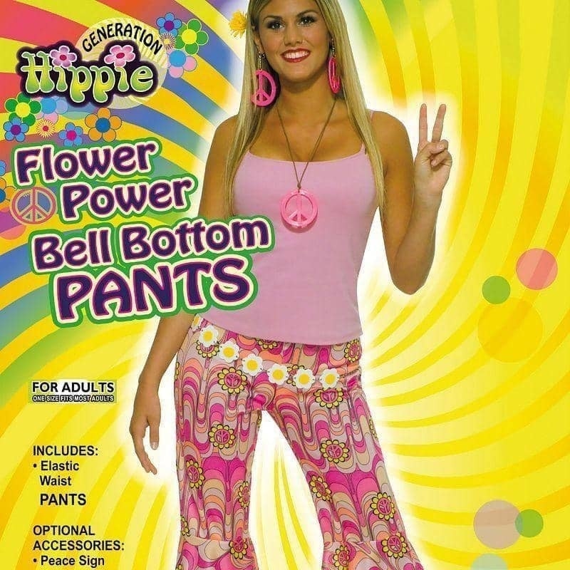 Womens Flower Power Bell Bottom Trousers Adult Costume Female Halloween_2 