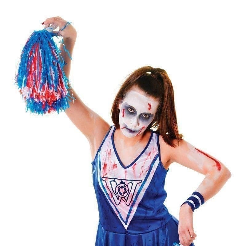 Womens Zombie Cheerleader Blue White Adult Costume Female Halloween_1 AC441