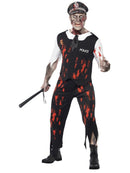 Zombie Policeman Costume Adult Black Red White Shirt Tie Trousers Hat 1