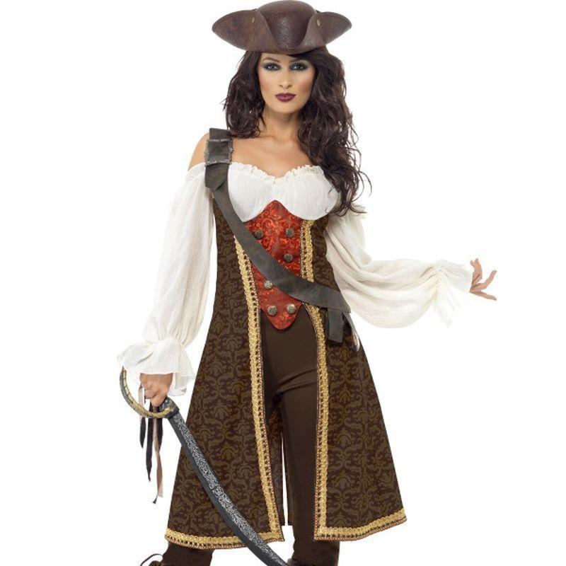 High Seas Pirate Wench Costume Adult Brown White Womens Smiffys Pirate 6531