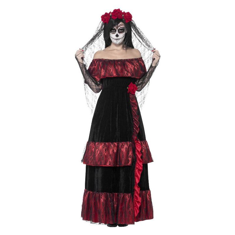 Day Of The Dead Bride Costume Adult Red Black Womens Smiffys Halloween Costumes & Accessories 3184