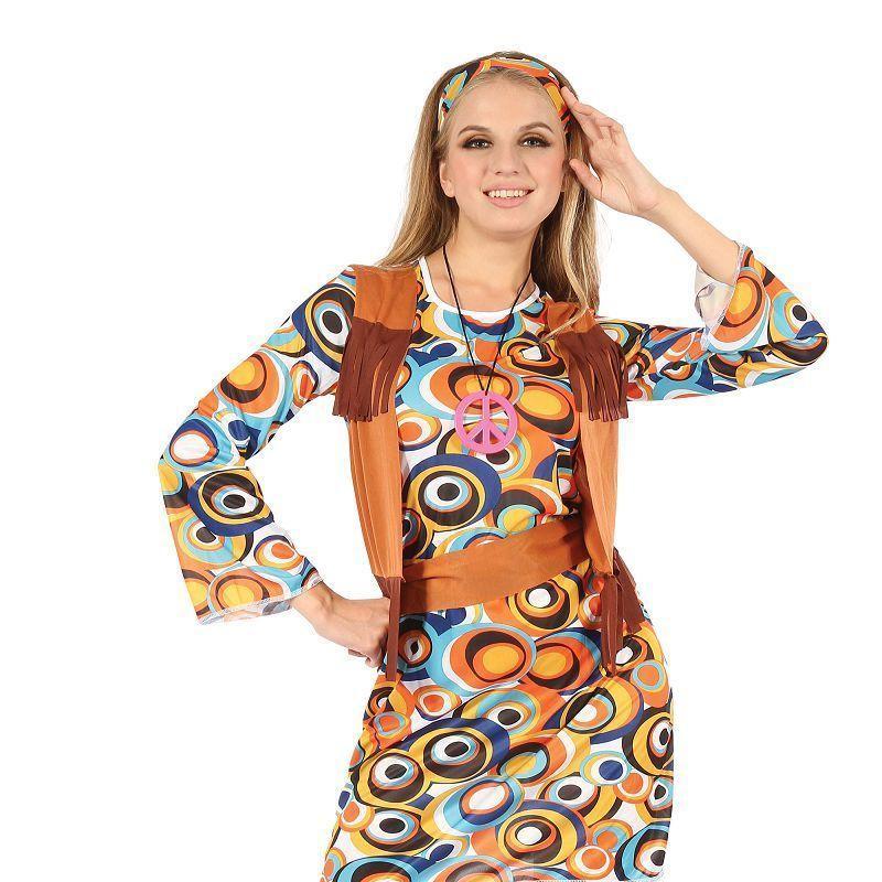 Womens Hippy Mod Dress with Fringed Vest Adult Costumes Female One Size Bristol Novelty Generic Ladies Costumes 13299