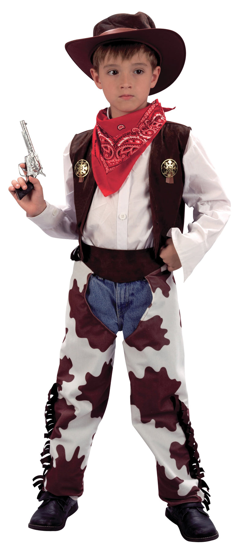 Cowboy Xlcowprint Chaps White Brown Childrens Costumes Male Xl Boys Bristol Novelty Childrens Costumes 2280